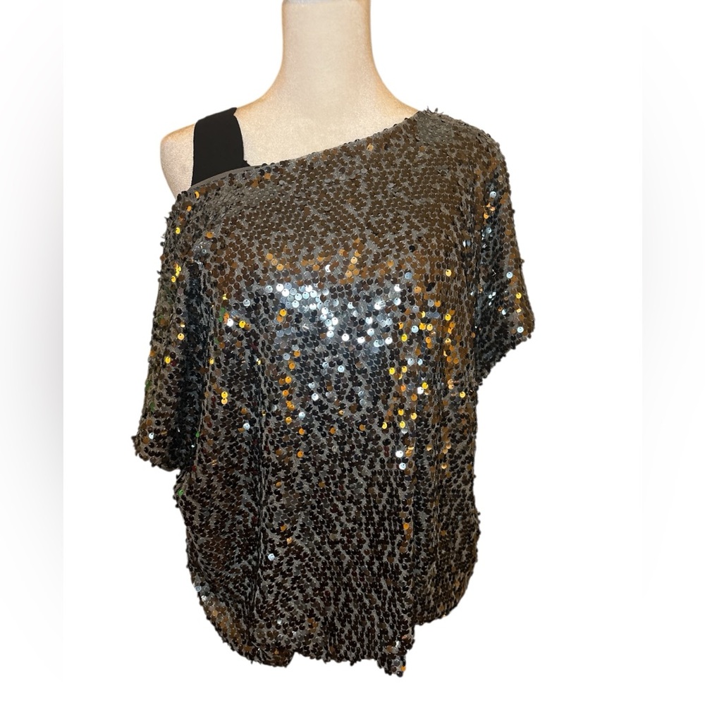 Jennifer Lopez Black Sequin One-Shoulder Top